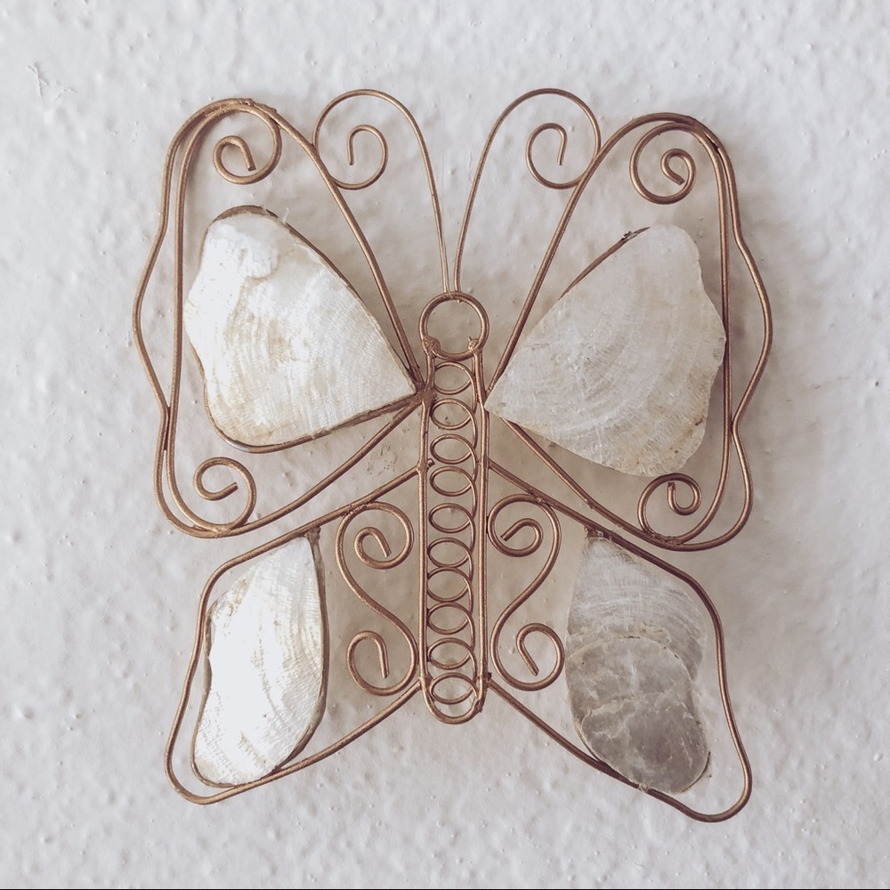 Vintage Gold & Faux Pearl Capiz Shell Butterfly sun catchers, wall art set of 6